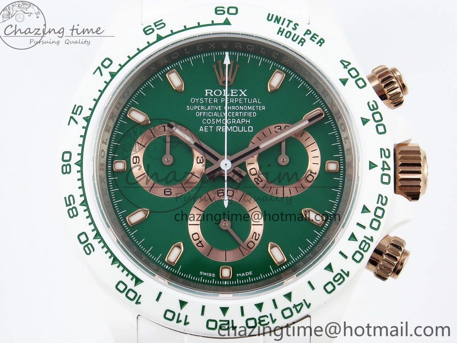 1220 MoistureWicking Daytona AET White Ceramic Case and Bracelet Green Dial SA4130 V 1891